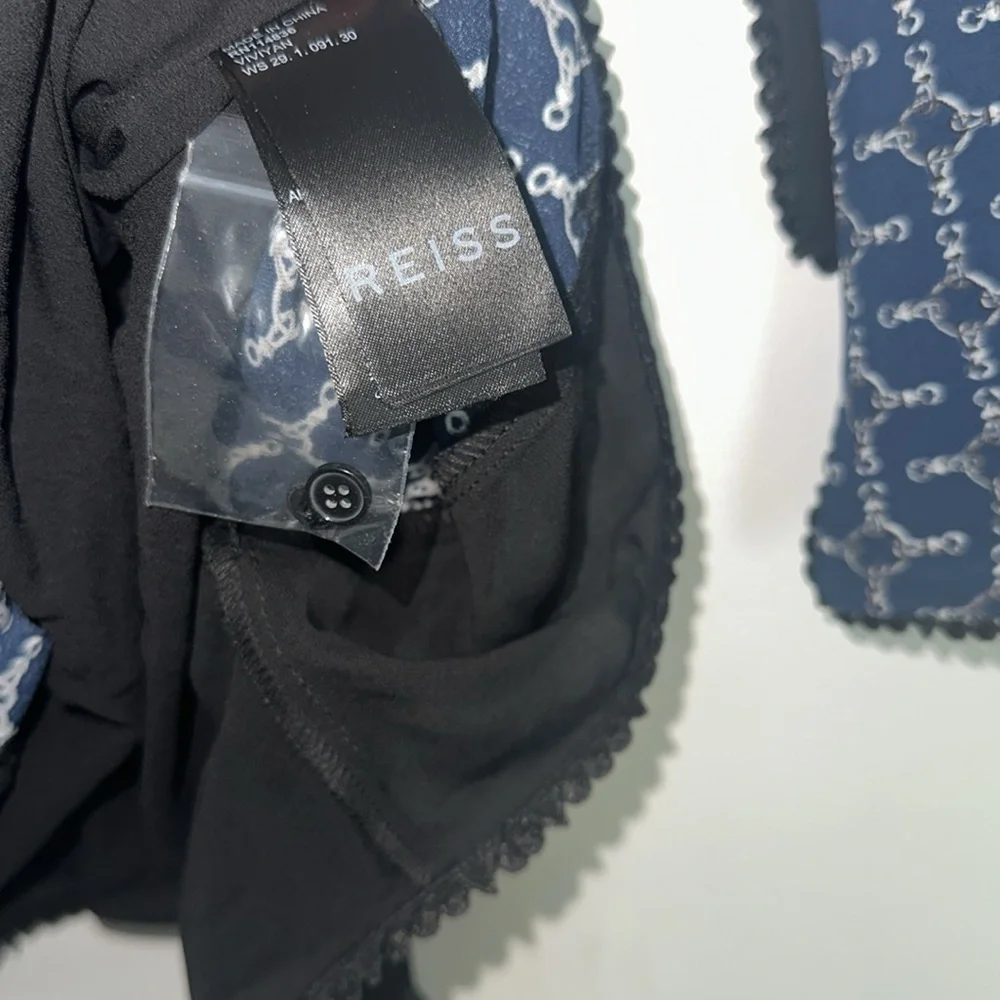 New REISS Viviyan Chain Print A-line Flippy Dress In Navy Size 6 - Picture 7 of 9